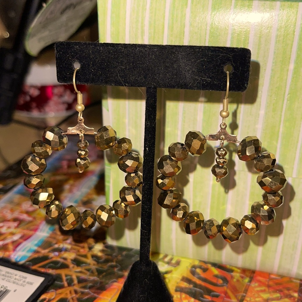 Handmade Shiny Gold bronze hoop earrings